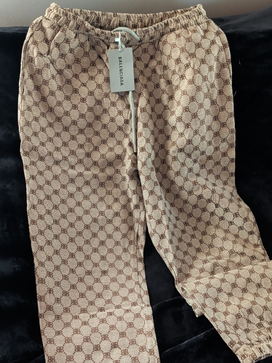 Balenciaga Pants - Balenciaga Monogram Beige Brown Knit Joggers